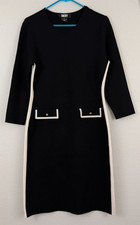 DKNY Black Sweater Dress with White Contrast Trim, Faux Pockets, 3/4 Sleeves, Size XL (NWT) — listing 2