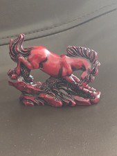 Chinese Red Resin Rearing Horse Figurine on Pedestal Base — listing 4