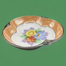 Noritake Lusterware Two-Handled Serving Bowl, Peach Luster with Black Rim and Floral Cartouches — listing 4