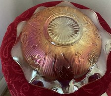 Marigold Carnival Glass Oval Handled Relish Dish with Lily Pad / Water Lily Pattern — listing 6