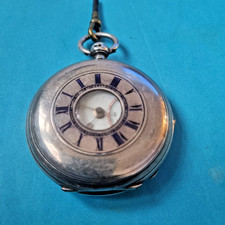 Antique Silver Open-Face Key-Wind Pocket Watch with White Enamel Roman Numeral Dial
