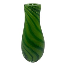 Hand-Blown Green Art Glass Footed Bowl with Optic Ribbing — listing 2
