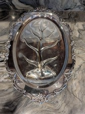 Vintage Silverplate Oval Meat Platter with Tree-of-Life Well and Feathered Leaf Drain Pattern — listing 2