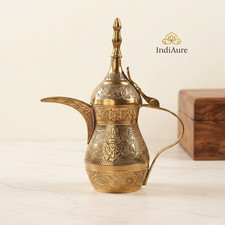 Vintage Arabic Brass Dallah Coffee Pot with Engraved Palm Tree Motif — listing 5