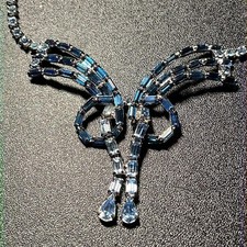 Vintage Rhinestone Choker Necklace with Baguette Stone Stations — listing 5