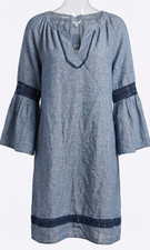 Sleeveless Chambray Denim Shift Dress with Pink Trim and Split Henley Neck — listing 3