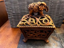 Vintage Carved Elephant Lidded Trinket Box with Repoussé Floral Metal Body — listing 5