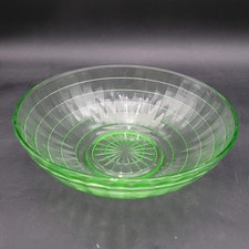 Green Depression Glass Pitcher with Art Deco Fan/Swirl Pattern and Footed Base