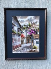 Original Watercolor Painting of Mexican Church Scene with Figures in Sombreros — listing 3