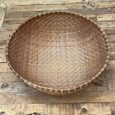 Pair of Vintage Woven Wicker Winnowing Baskets / Round Flat Trays