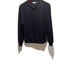 Blue Marled Ribbed Knit Sweater with Woven Size Tag