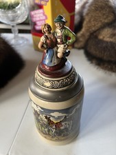 Vintage German Pewter Lidded Beer Stein with Relief Tavern Scene, Silver-Tone, 6" Tall — listing 2