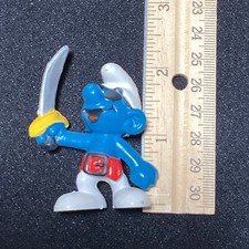 Vintage 1982 Pirate Smurf with Sword PVC Figure on Original Wallace Berrie Card — listing 5