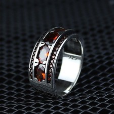 Vintage Men's Signet Ring with Emerald-Cut Red (Synthetic Ruby) Stone, Engraved Shoulders — listing 3
