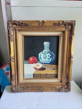 Vintage Original Still Life Oil Painting 'The Temple Bell' with Chinoiserie Objects, Signed