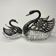 Vintage Sterling Silver & Lead Crystal Swan Figural Open Salt / Dish, West Germany — listing 2