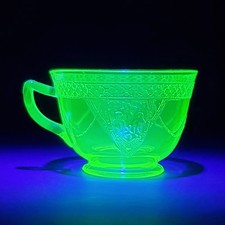 Federal Green Uranium Depression Glass Cup and Saucer with Paneled Optic Design — listing 2