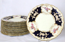 Spode Copeland Cobalt Blue Hand-Painted Botanical Dinner Plates Set of 12, 10.5"