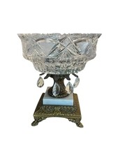 Vintage Brass 8-Arm Crystal Chandelier with Prism Drops — listing 3