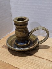 Studio Pottery Chamberstick Candle Holder with Applied Grape Cluster and Vine, Signed Piney Woods 1996 — listing 3
