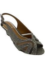 J. Renee wedge sandals size Black Satin & Patent Leather Strappy Wedge Sandals, Size 7M (Factory Sample)