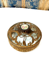 Vintage Round Glass Vanity/Serving Tray with Faux-Marble Handles — listing 4
