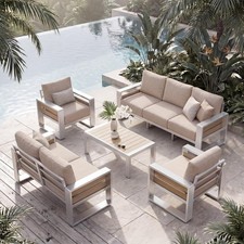 Outdoor Patio Furniture Set — Rocking Chair, Loveseat & Glass Coffee Table (Sling Mesh, Black Frame)