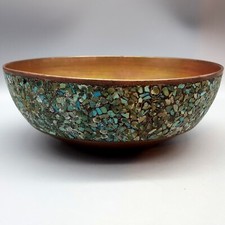Persian FirOzeh Kubi Turquoise Inlaid Copper Footed Compote Bowl with Pierced Crown Rim — listing 4
