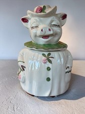 Shawnee Pottery "Winnie" Pig Cookie Jar with Blue Collar and Floral Hat — listing 2