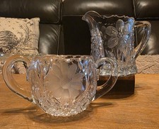 American Brilliant Period Cut Crystal Two-Handled Sugar Bowl (Open), Clear, Hobstar & Fan Pattern — listing 2