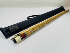 Vintage Carved Wood Pool Cue with Mother-of-Pearl Inlay Dots and Decorative Butt Rings — listing 3