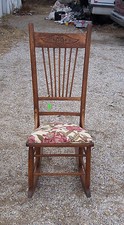 Antique Oak Sewing Rocker / Nursing Rocking Chair with Shaped Crest — listing 4