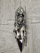 Four-Finger Gothic Skull Knuckle-Duster Statement Ring with Faceted Black Stone — listing 3