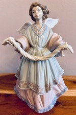Lladró Porcelain Angel Tree Topper Figurine, Angel Holding Music Scroll, Blue Robe — listing 2