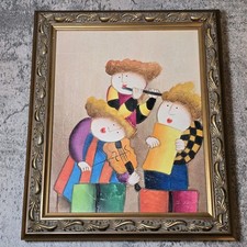 Whimsical Figural Painting of Two Musicians on Canvas, Signed — listing 6