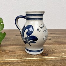 Vintage German Salt-Glazed Stoneware 1 Liter Beer Mug, Bavaria Brau Hof Bayern, Cobalt Bavaria Figure Transfer — listing 3