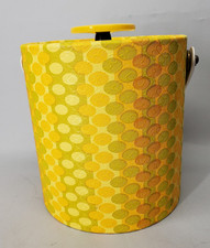 Vintage 1960s-70s Mod Floral Fabric-Covered Ice Bucket with Swing Handle and Lucite Lid
