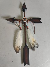 Handmade Southwestern Arrow Cross Wall Hanging with Feathers and Beaded Medallion — listing 2