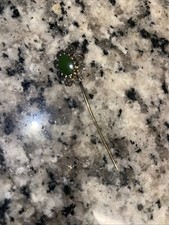Vintage 1960s-70s Gilt Metal Foliate Stickpin Brooch with Jade Beads No marks visible — listing 3
