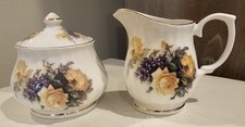 Bone China Creamer with Crimson and Gold Floral Band — listing 6