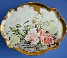 Antique Limoges Hand-Painted Porcelain Dresser Tray with Water Lily Motif