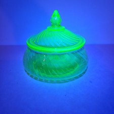 Vintage Uranium Green Depression Glass Handled Butter Dish Base, Swirl Pattern, 5-Inch — listing 4