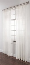 Pinch Pleat Sheer Linen-Look Curtain Panels on Rod, Neutral Cream/Ivory — listing 5