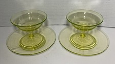 Green Uranium Glass Footed Sherbet Cup, Block Optic Pattern, 3" Tall — listing 4