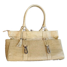 Joy Mangano Tan Faux Leather Tote Bag with Plaid Fabric Lining — listing 3
