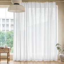 Pinch Pleat Sheer Linen-Look Curtain Panels on Rod, Neutral Cream/Ivory — listing 2