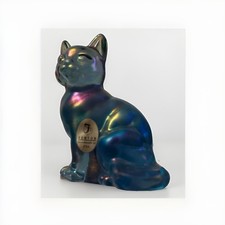 Iridescent Carnival Glass Crouching Cat Figurine (Black Amethyst) — listing 5