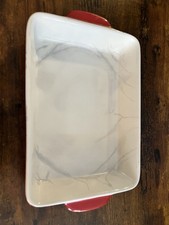 Red Stoneware Rectangular Baking Dish with Ribbed Sides and Tab Handles No mark / unmarked — listing 4