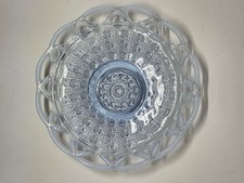 Blue Opalescent Open Lace Edge Footed Bowl in Cane / Windows Pattern