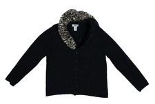 Kikit Studio by Maurice Sassoon Vintage Faux Fur Trimmed Ribbed Knit Cardigan Sweater, Size L — listing 3
